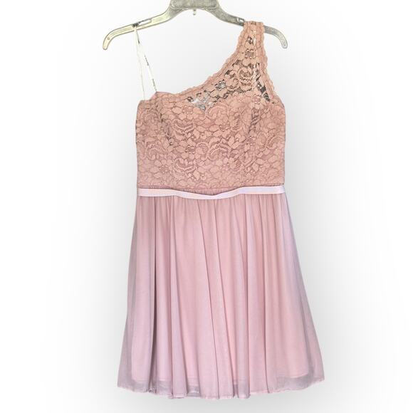 David’s Bridal Dusty Rose Pink One Shoulder Formal Bridesmaid Dress | Sz 8 [120] - Picture 1 of 4